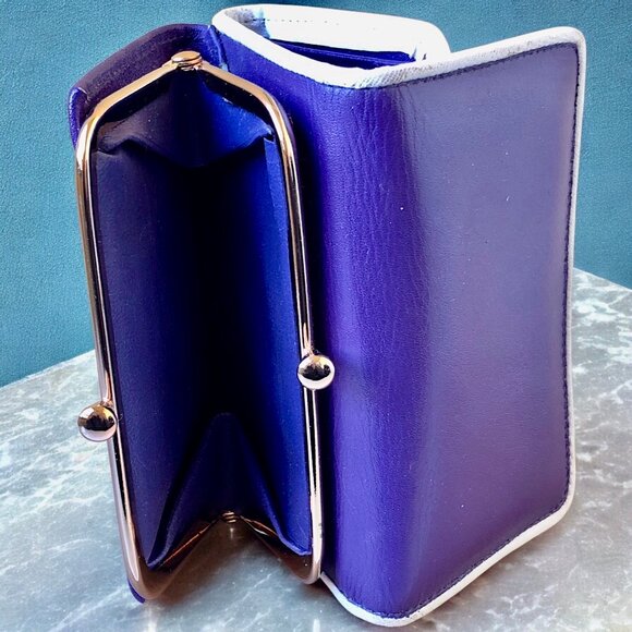 SMITHY Vintage Coin Wallet Nappa Cowhide Purple Leather Tri-Fold New Defects - Picture 4 of 15